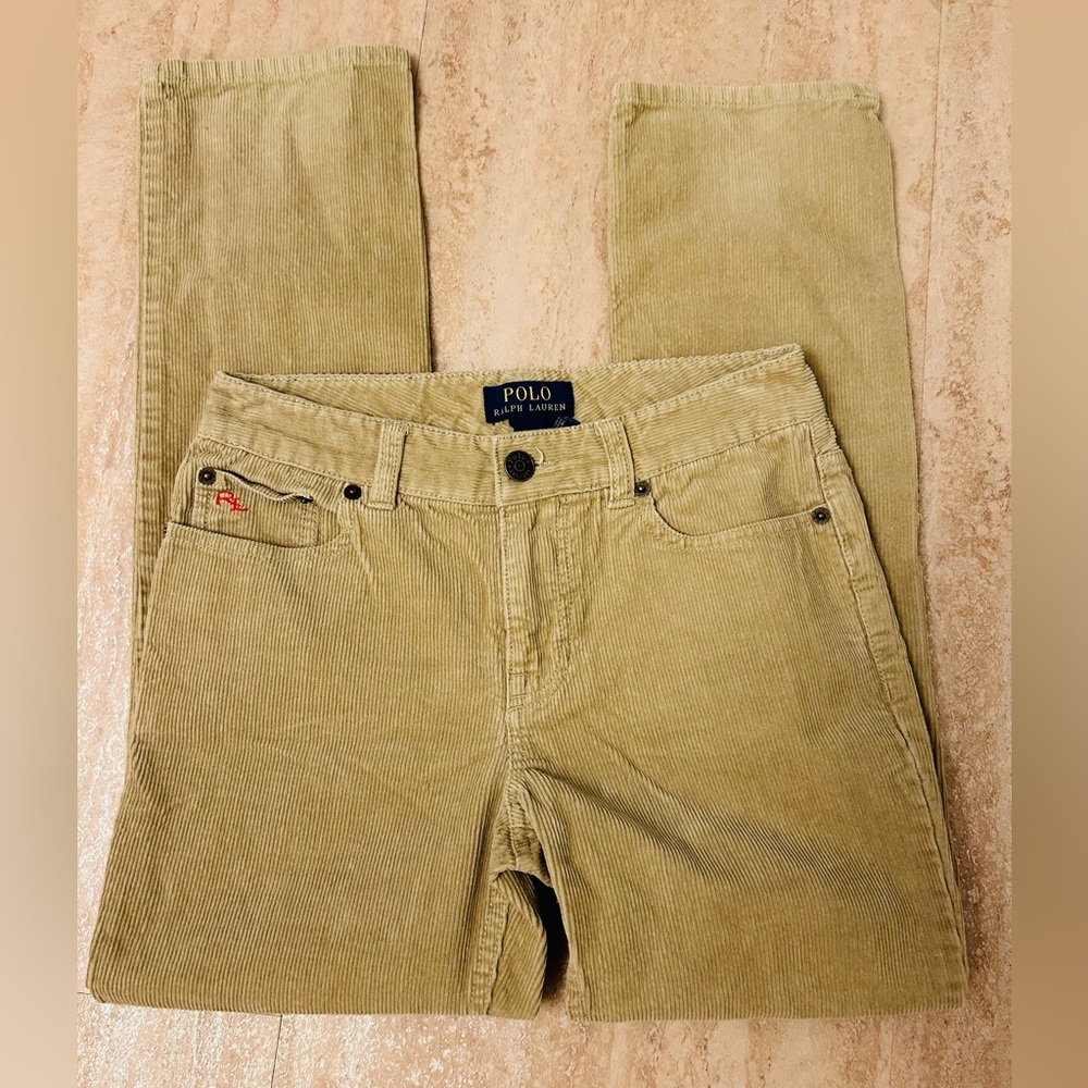 Polo Ralph Lauren Logo cream corduroy pants leather tag girls size 10